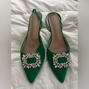 Women’s sling back satin heels